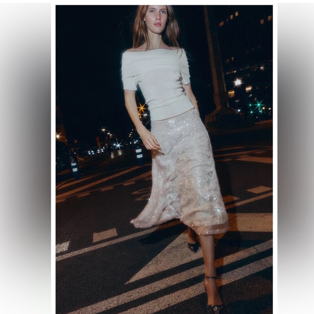Zara Sequined knit midi skirt